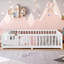 Lit double sur pied Montessori avec porte et barrière de sécurité, blanc-122494196-122494197
