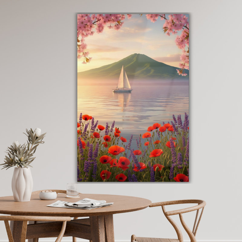 Art mural en verre trempé Lake Mountain Landscape, H 40 po x l 30 po
