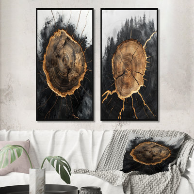 Mystery Of A Dark Onyx Wood Slice I - Collection de 2 panneaux de paysages imprimés sur toile
