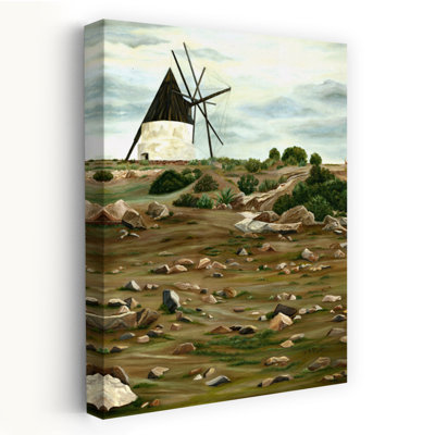 «Rustic Windmill Landscape», art traditionnel de paysage abstrait