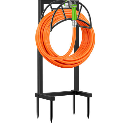 Support de boyau d'arrosage, support à 4 piquets pour boyau d'arrosage extérieur de 49 m (160 pi), noir