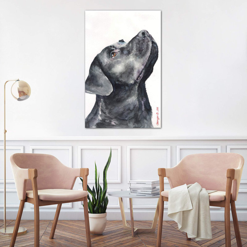 Black Labrador by George Dyachenko - Wrapped Canvas Print, 66.04 cm H x 45.72 cm W x 3.175 cm D, No Frame, Black/Grey/White