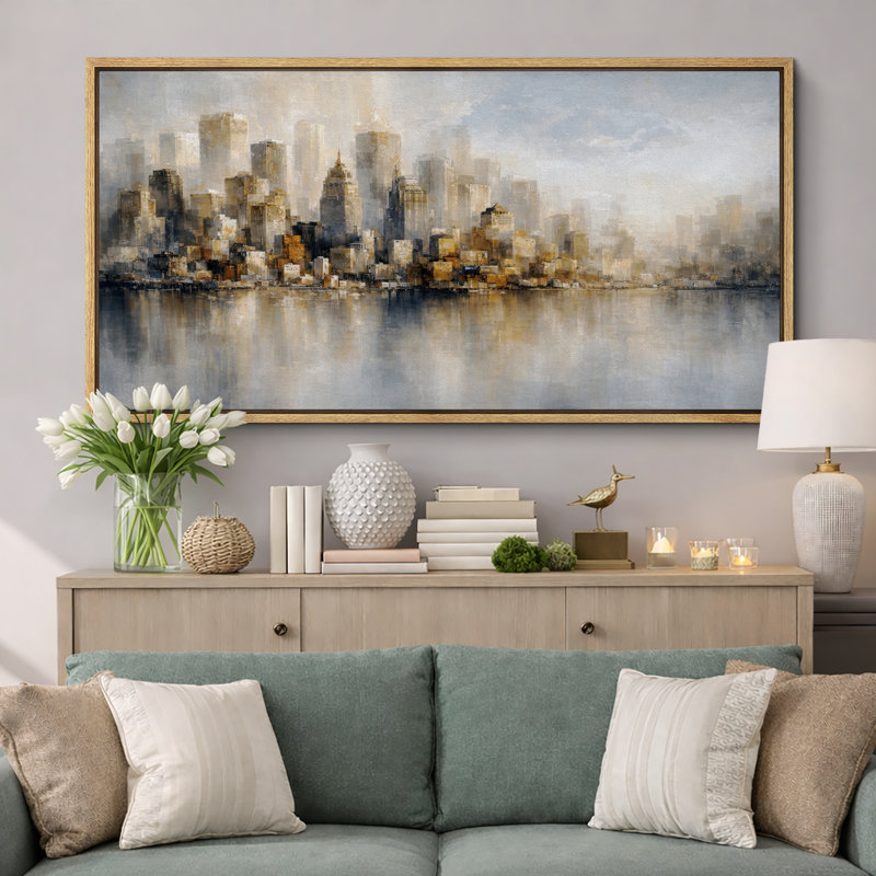 «Abstract City Skyline Reflection Modern Urban Wall Decor très grandes photos, impression sur toile encadrée, Naturel