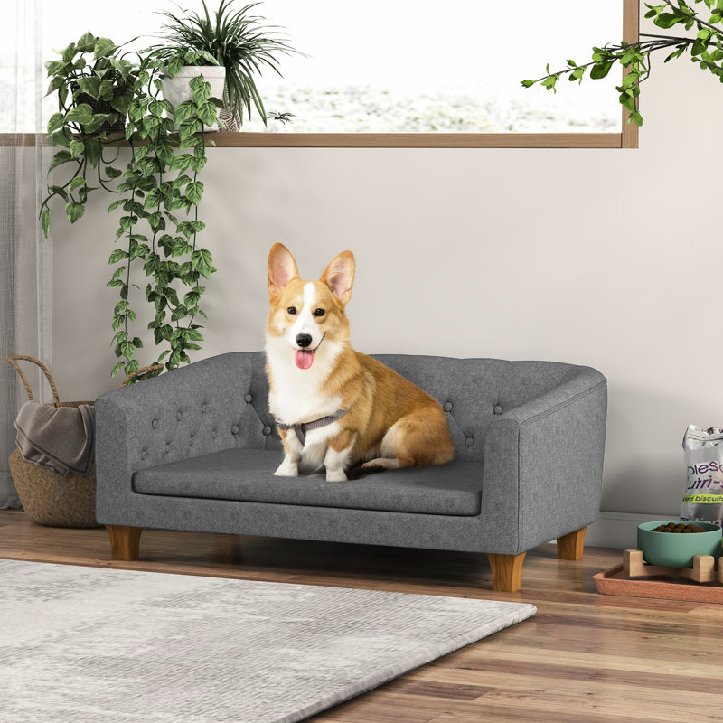 Lit surélevé gris pour petits et moyens chiens avec coussin amovible et antidérapant