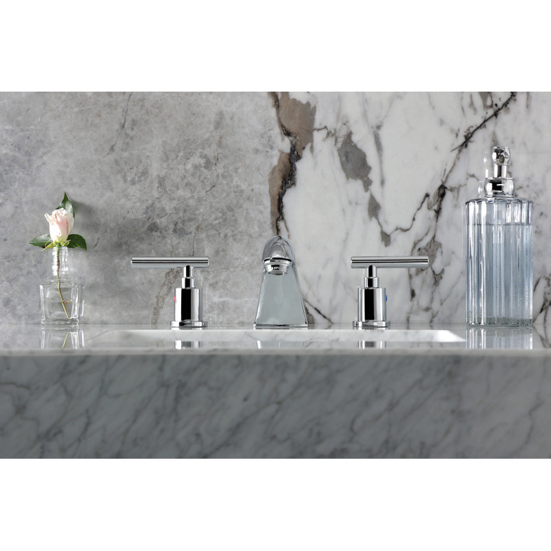 Kingston Brass Manhattan Two-Handle 3-Hole Deck Mount Widespread Bathroom Faucet with Retail Pop-Up Drain, Polished Chrome