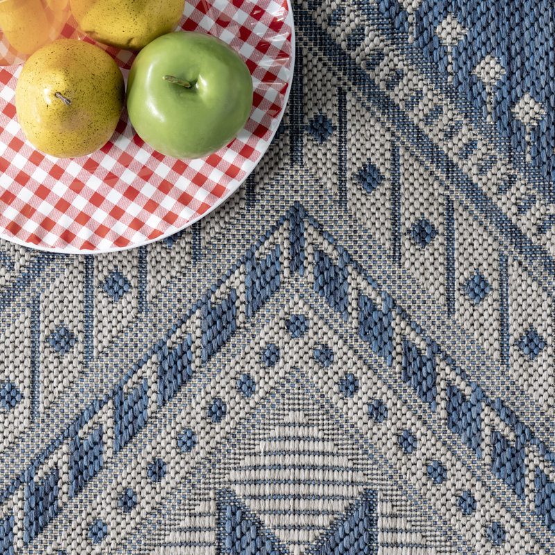 Hilarion Southwestern Blue Indoor / Outdoor Area Rug, Runner 2' x 8'
