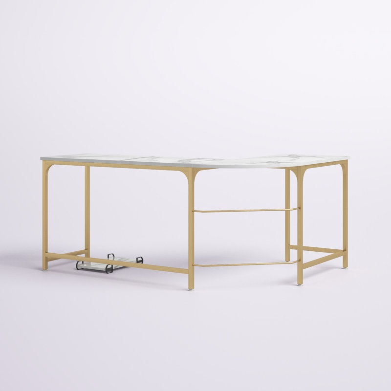 Bureau en L réversible Rory, Marbré blanc / or, H 29,7 po x l 66,1 po x P 47,2 po