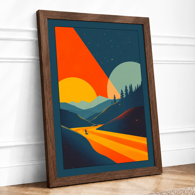 Mountain Dawn Modern - Framed Print, A4 - 29.7 x 21.0 cm, Walnut