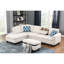 Canapé modulaire beige en L de 3 pièces avec rangement et coussins décoratifs, idéal pour se détendre à la maison, accoudoirs arrondis, touffetage subtil, garniture cloutée, structure en bois massif, ressorts attachés à la main en mousse à huit voies