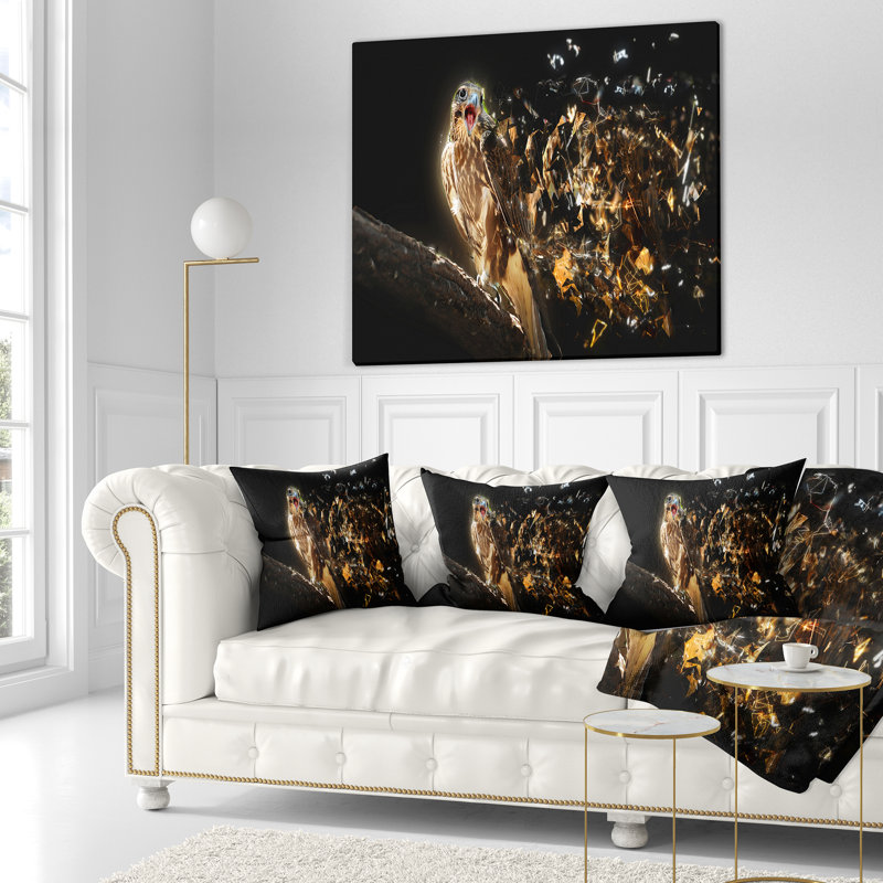 Falcon avec bec ouvert - coussin imprimé animal, 16 po x 1 po, Coussin décoratif