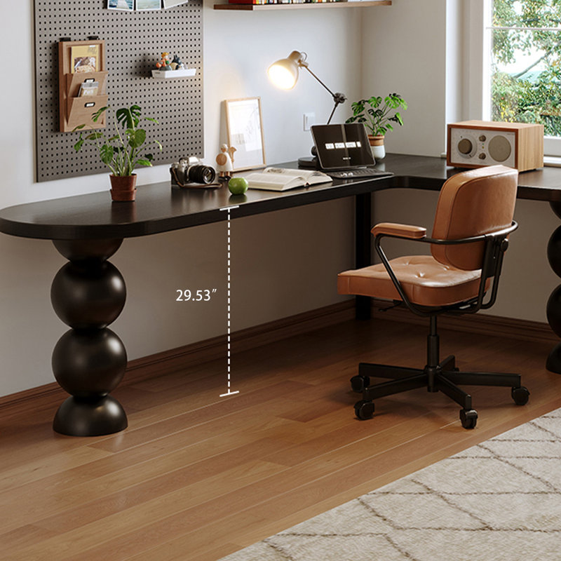 Bureau noir en bois massif en forme de L, H 29,53 po x l 78,74 po x P 47,24 po, Retour à droite