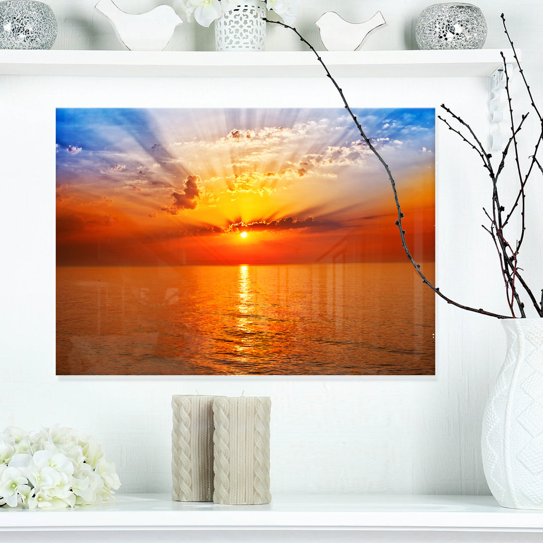 " Orange Sea Sunrise Under Blue Sky Large Seashore " Ebern Designs 
