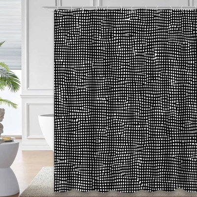 Rideau de douche noir à rayures noires avec 12 crochets