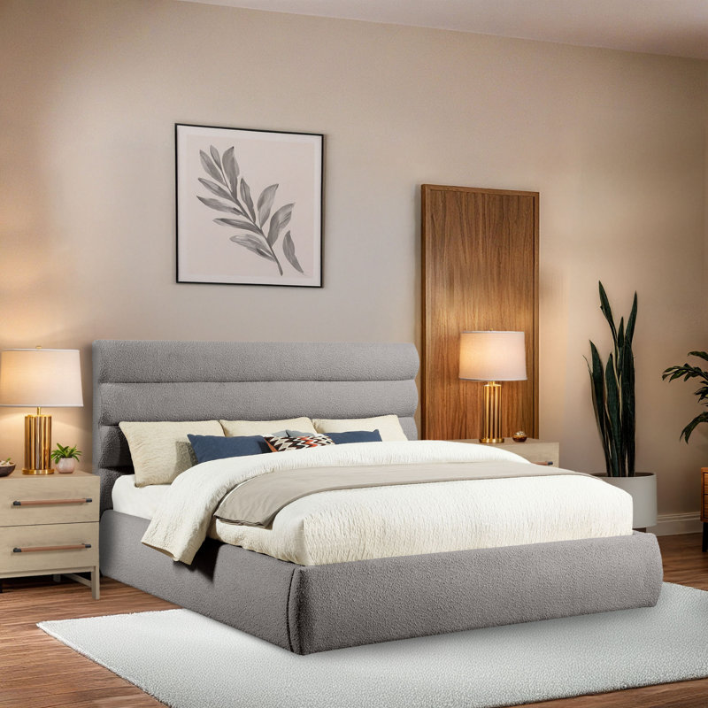 Adam Boucle Fabric Bed, King, Taupe Boucle Fabric