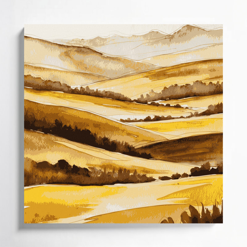 Aquarelle, paysage, 90, toile beige, H 32 po x l 32 po