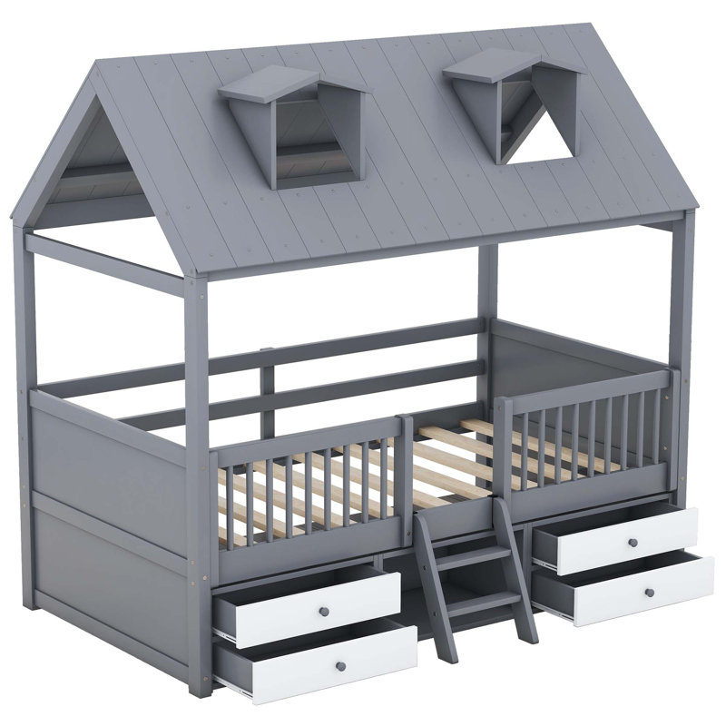 Structure de lit en bois, Simple, gris
