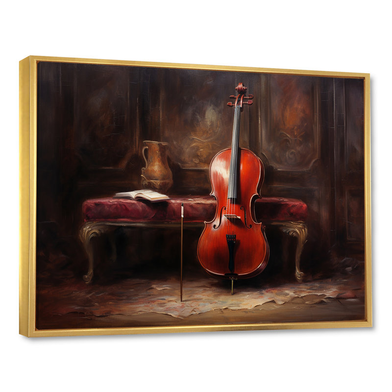 Violoncelle charisma profond bourgogne VI sur toile, H 30 po x l 40 po x P 1,5 po, Cadre flottant doré