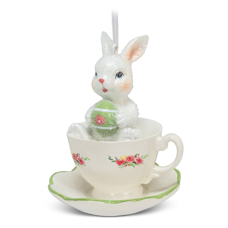 Ornement suspendu lapin en tasse de thé