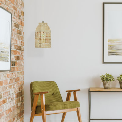 Luminaire suspendu en métal doré brossé 14 "de haut avec abat-jour en bambou