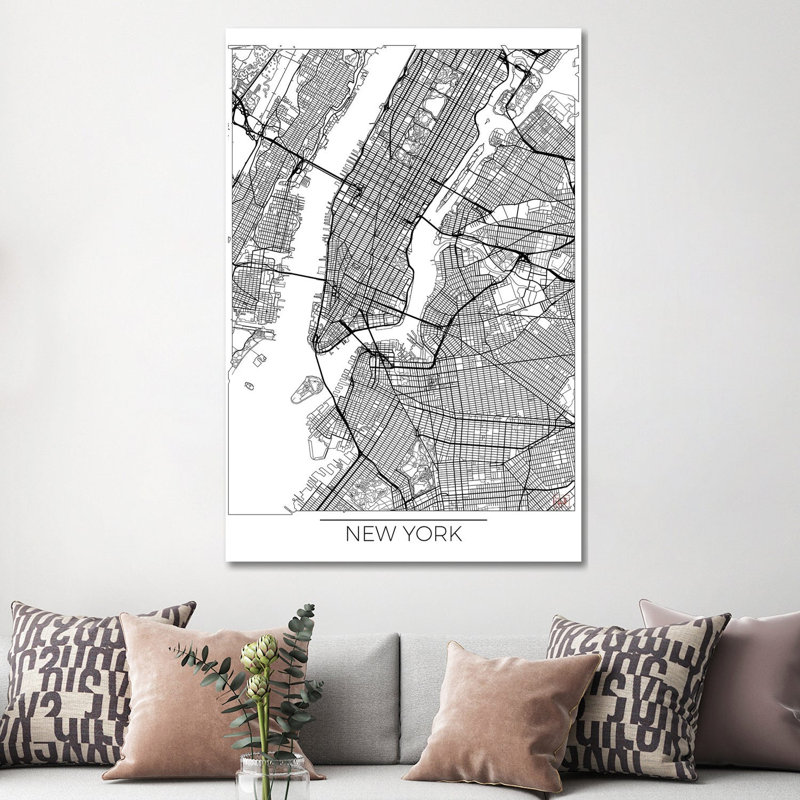 New York Minimal Urban Blueprint Map by Hubert Roguski - Wrapped Canvas Print, 152.5 cm H x 101.5 cm W