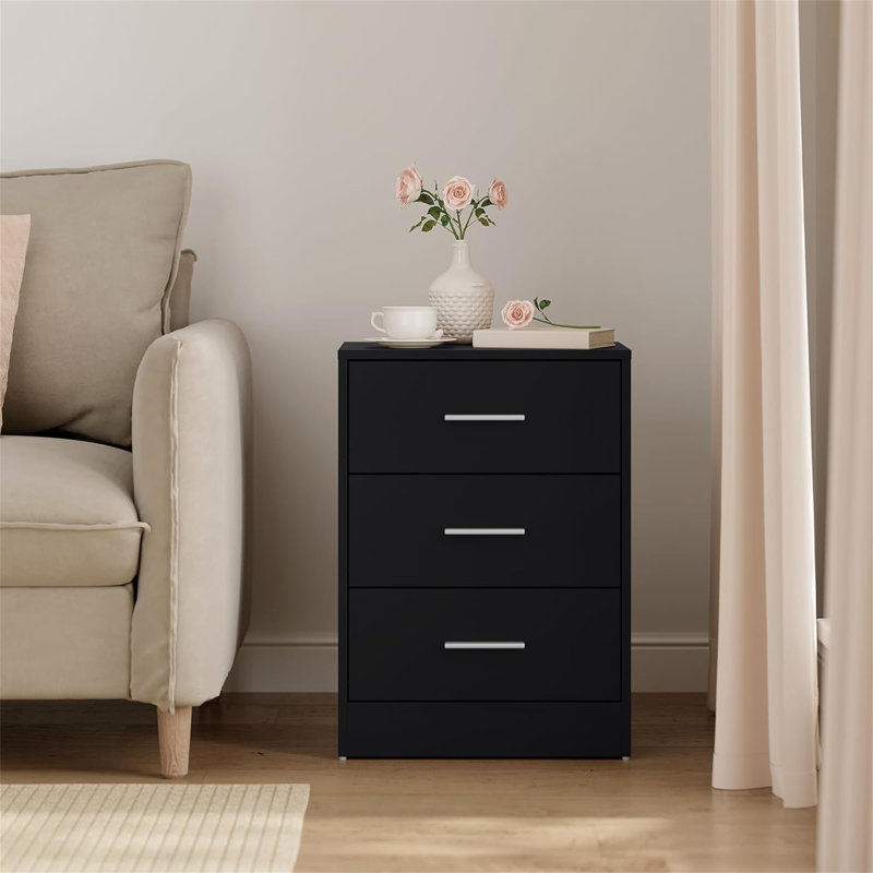 39cm W Manufactured Wood Bedside Table, Black
