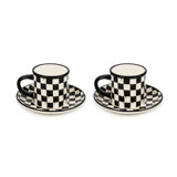 Sterling Check Stoneware Espresso Cup and Saucer