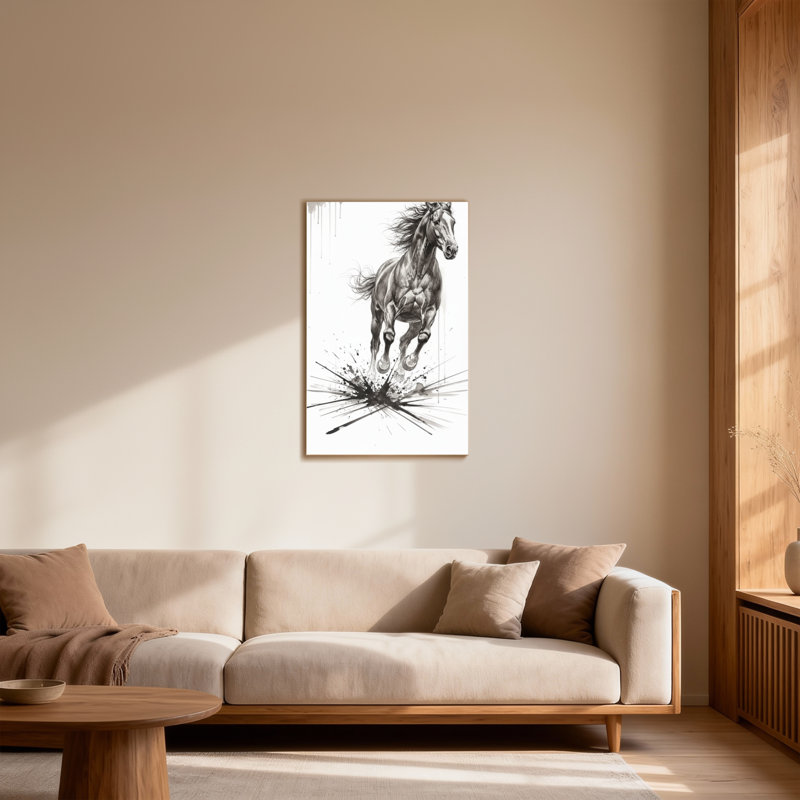Animaux, cheval dynamique au galop avec éclaboussures d'encre, 40" H x 28" W