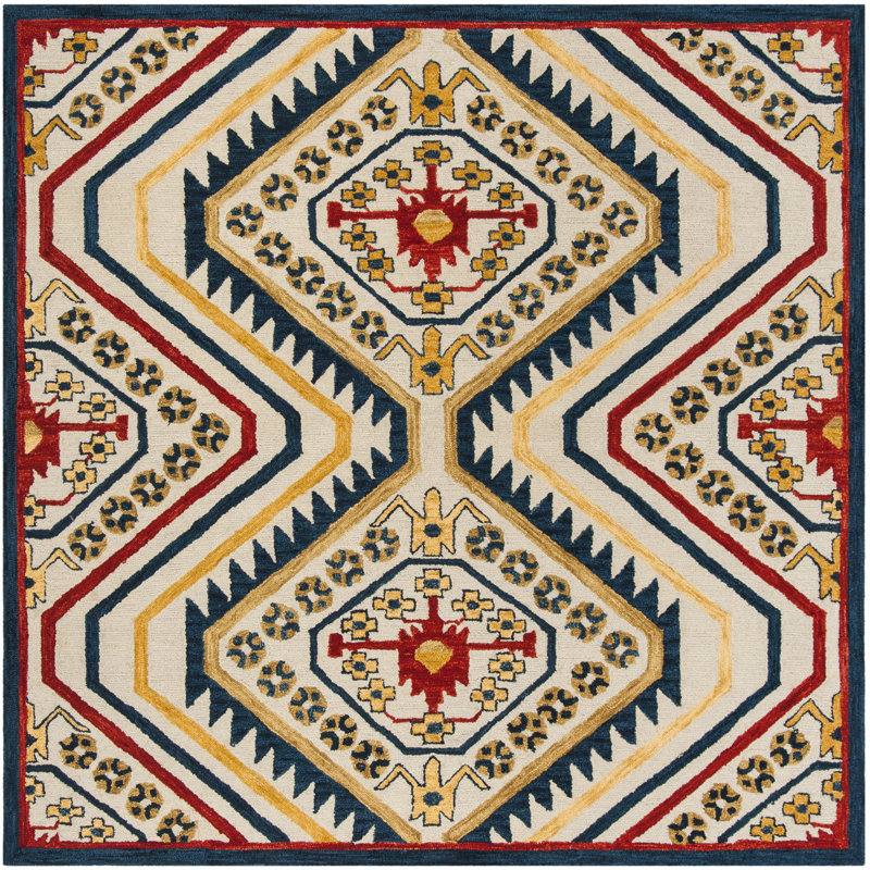 Deyoung Hand Tufted Wool Geometric Rug, Square 7'