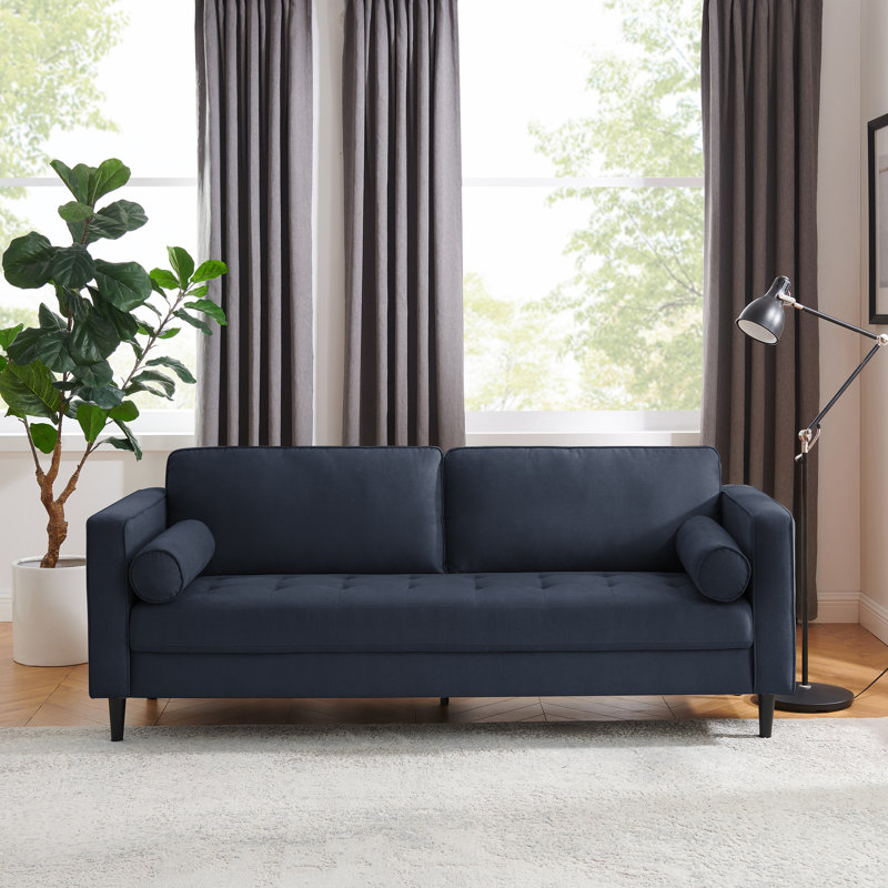Jeses 81.5" W Mid-Century Modern Sofa,  Dark Blue Polyester Blend