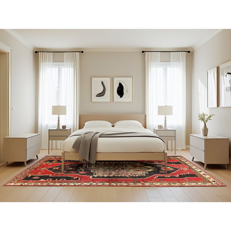 Tapis traditionnel rouge / noir, Rectangle 5 pi x 8 pi