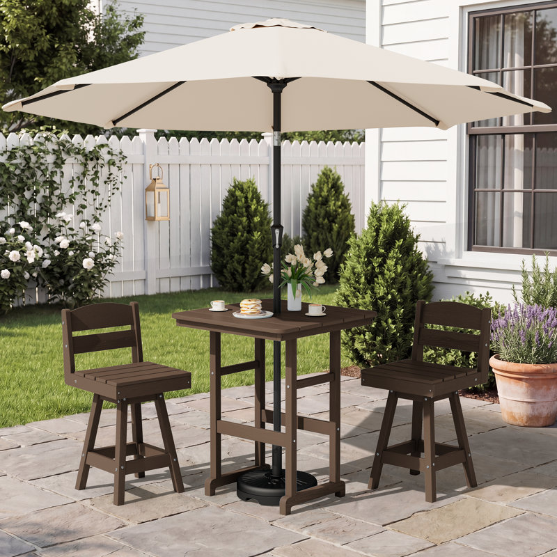 All-Weather HDPE Outdoor Swivel Bar Table and Chairs(3-Piece), Brown