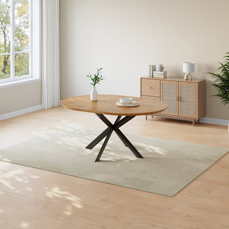 59 po Table de salle à manger en chêne extensible Mid-Century moderne pour 4-6 personnes avec pieds en acier au carbone 