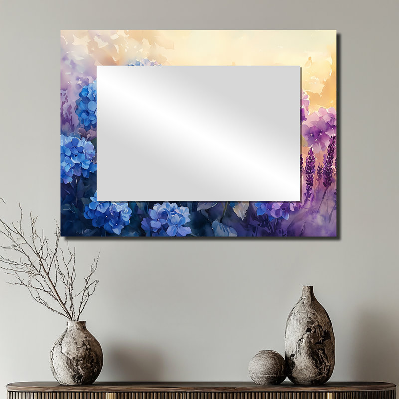 Hydrangeas In The Lavender Field I - Floral Mirror Wall Decor - Printed On Metal, 24" x 32"