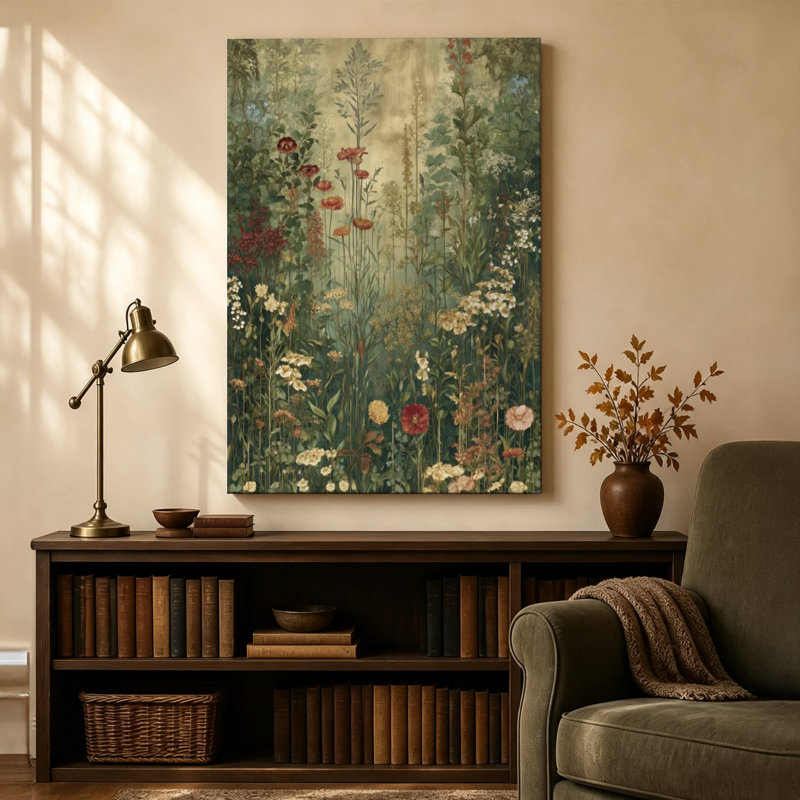 Tableau imprimé vintage de fleurs sauvages de jardin botanique sur toile tendue, 61 x 91 cm, prêt à accrocher