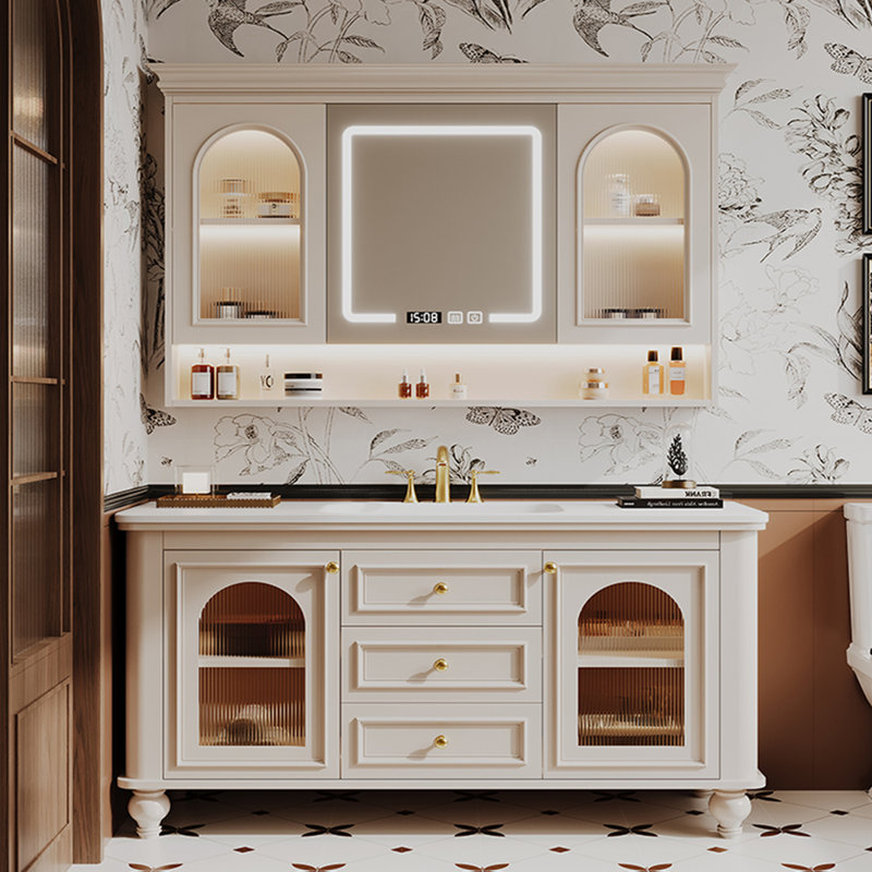 Simple medieval style bathroom cabinet, 32.28" H x 51.18" W x 21.65" D