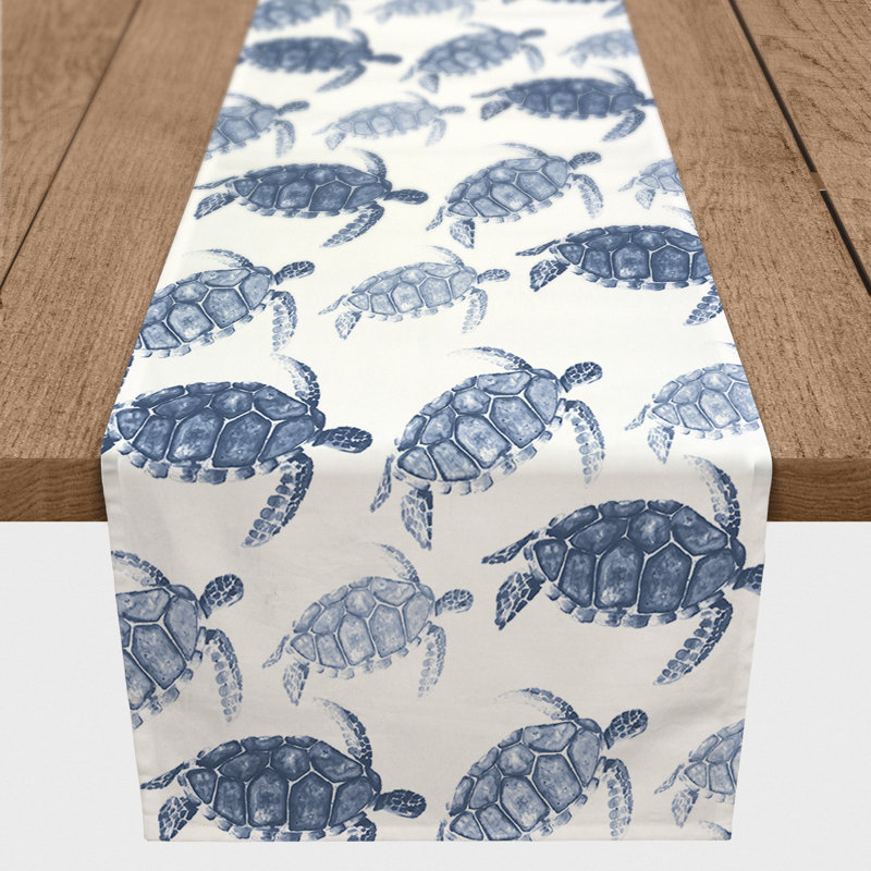 Chemin de table Watercolor Turtles, 90 po x 16 po, Bleu marine, 44