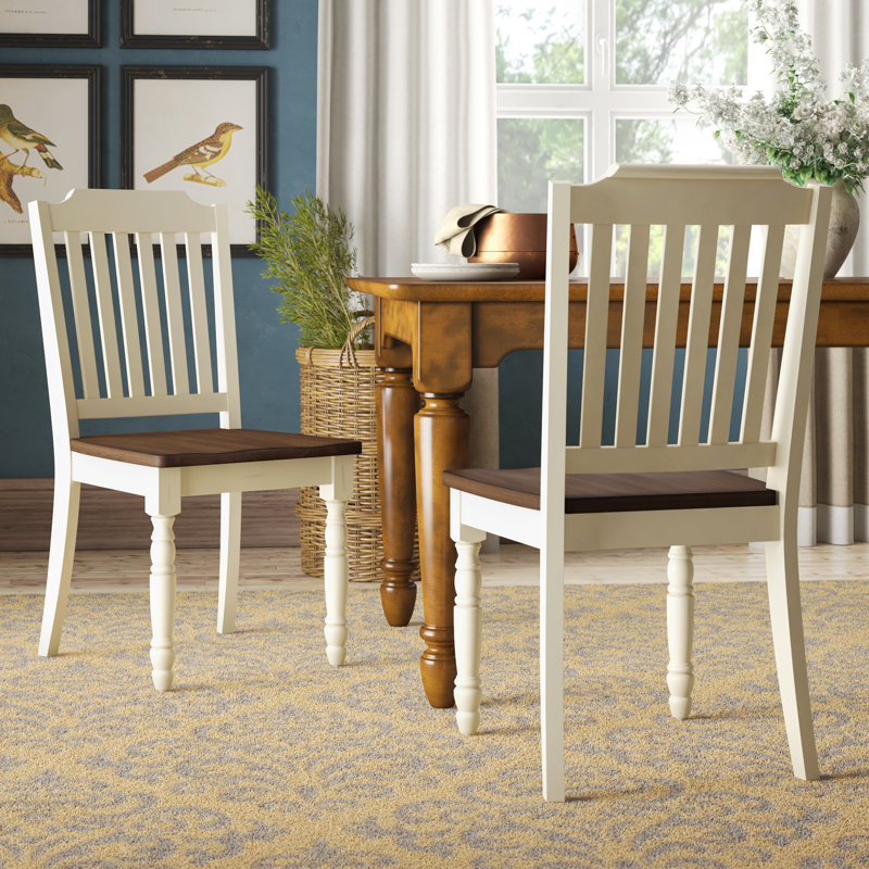 Alyssha Solid Wood Cross Back Side Chair, Antique White/Slat Back