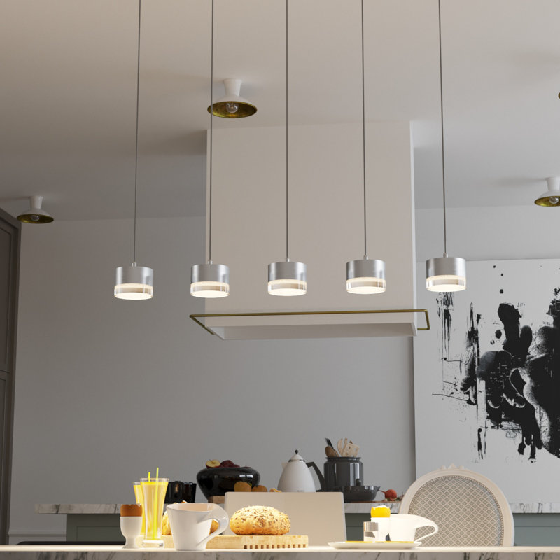 Luminaire suspendu linéaire à DEL de 5 lumières pour îlot de cuisine Barnsdall, Nickel