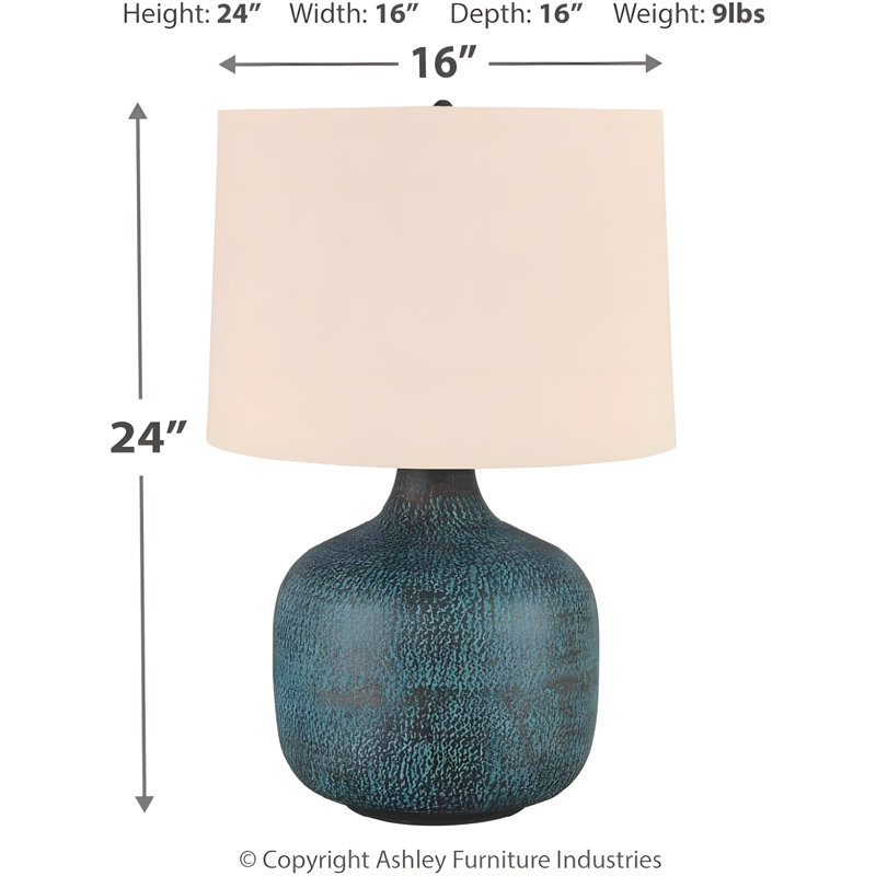 Signature Design By Ashley Malthace Metal Accent Table Lamp With Hammered Aluminum And Modified Drum Shade
