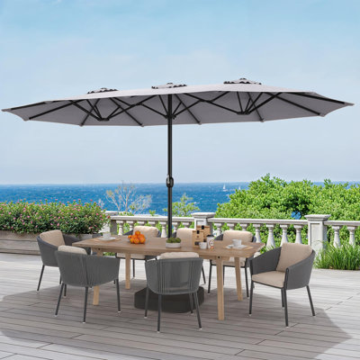  15Ft Patio Double-Sided Umbrella With Base & Crank, Extra Large Rectangular Outdoor Market Umbrella For Patio, Lawn & Garden,Dark Grey