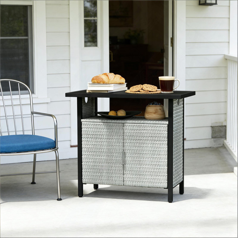 Meuble de rangement multifonctionnel pour serviettes d'extérieur, table basse et organisateur de bar