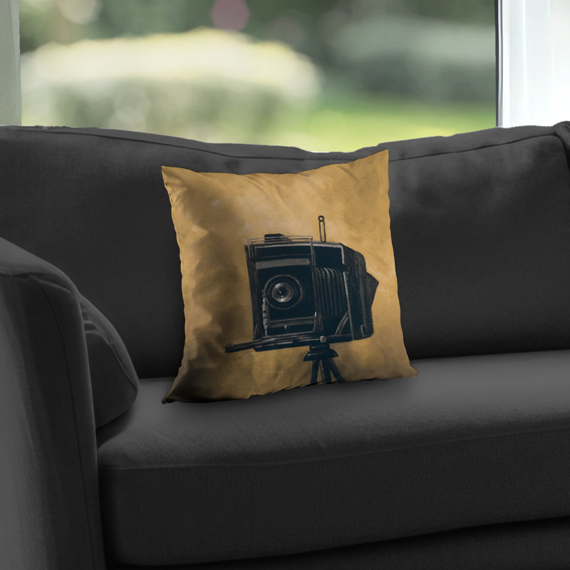 Vintage Camera Blue Poly Twill Throw Pillow | Home Decor – Poly Twill Throw Pillow with Insert, Double-Sided Print