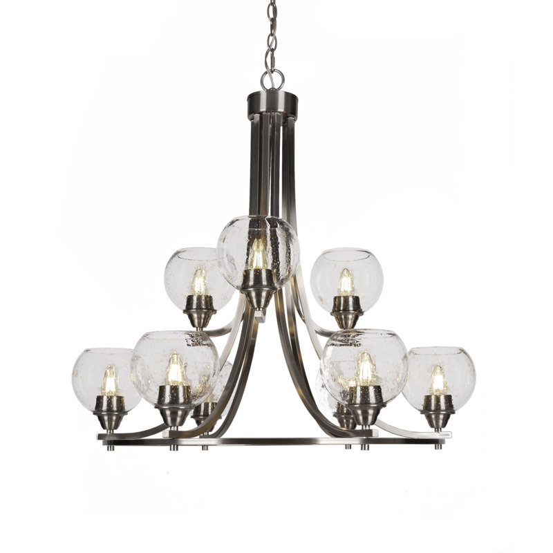 Lustre 9 lumières, H 29,75 po x l 30,5 po x P 30,5 po, Transparent, Nickel brossé