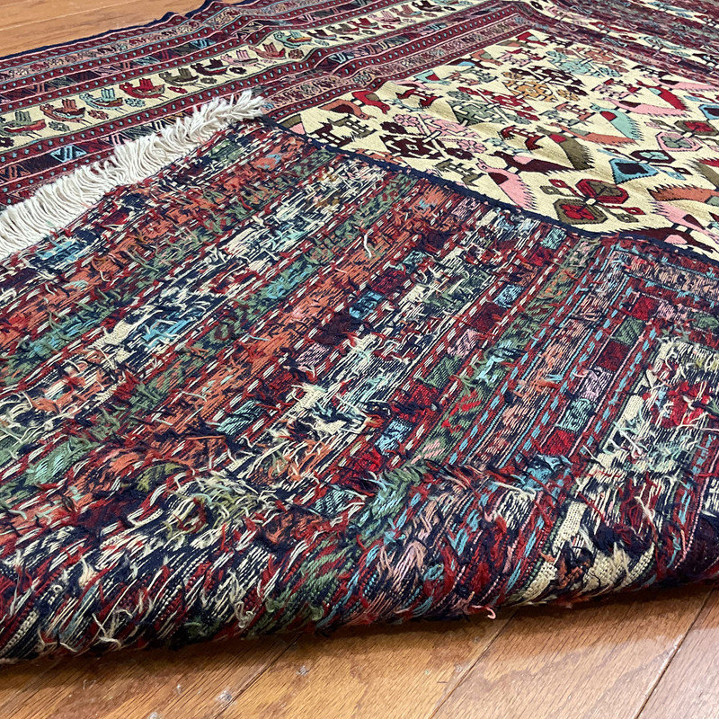 Tapis ivoire / rouge en laine 4 pi 4 po x 6 pi 7 po Southwestern