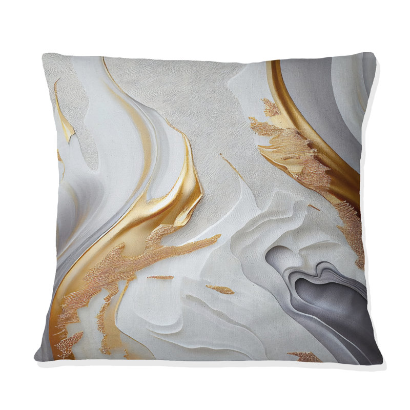 White And Gold Marble Abstract I - Modern Printed Throw Pillow, Square, 18" x 18"