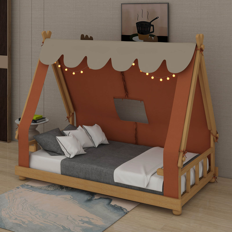 Lit simple avec tente et lumière, Brun