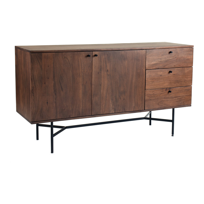 Sarom 58" Dark Brown Acacia Wood Sideboard with Industrial Legs