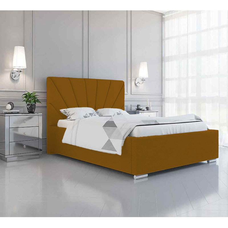 Sunrise Abubaker Upholstered Bed Frame - Plush Velvet with Headboard and Sprung Slats, Kingsize (5'), Yellow