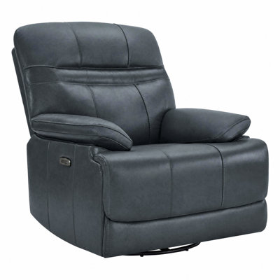 Felisa 35.4''W Top Grain Genuine Leather Swivel Power Recliner with Adjustable Headrest