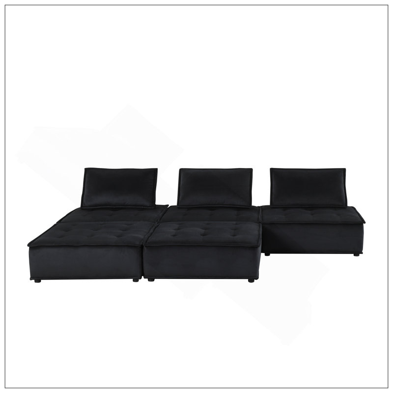 Canapé et causeuse en velours noir 120 po Anna